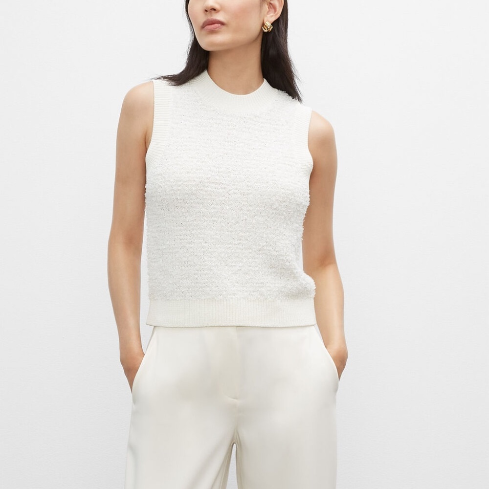 Club Monaco Ivory Textured Sleeveless Crewneck Sweater